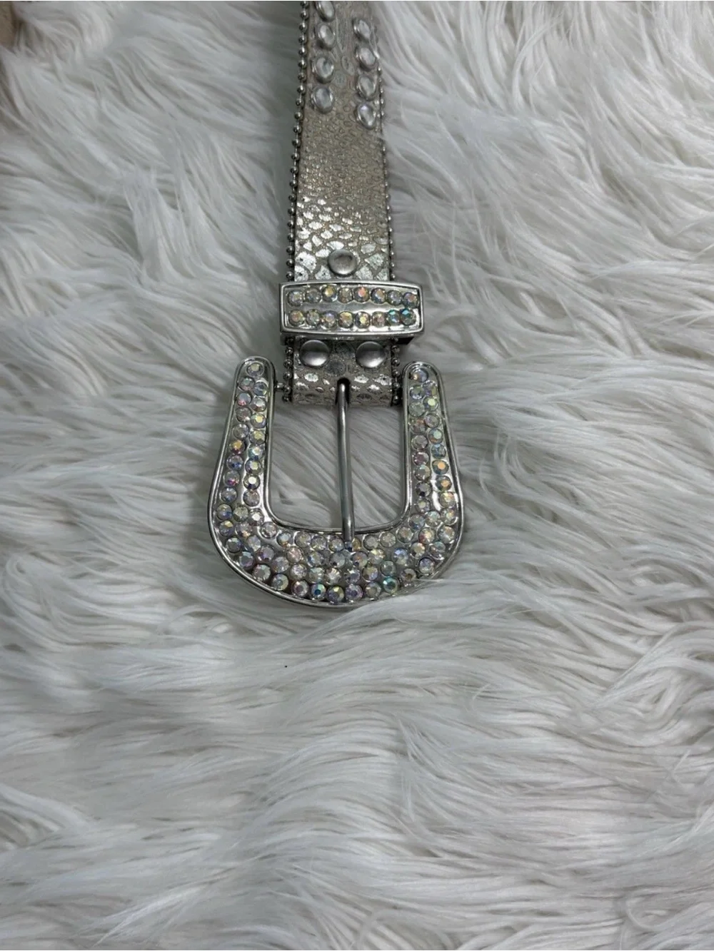 Statement Belt Womens Large Crystal Studded Silver Flashy Bling EUC
